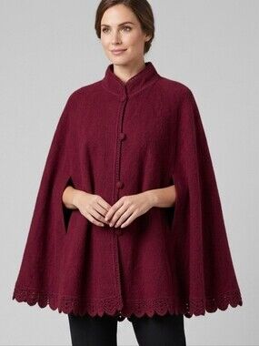 Women's Burgundy Button-Front Knit Cape Sweater